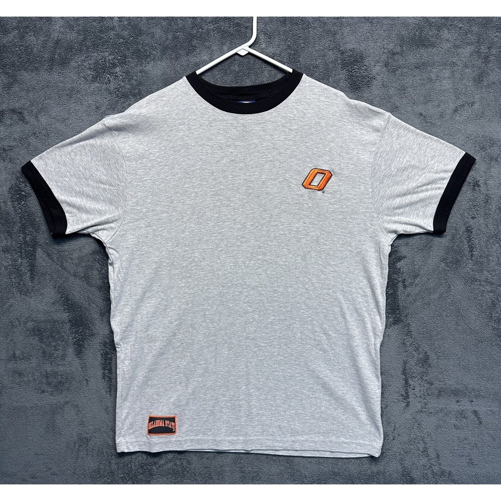Y2K Oklahoma State Cowboys Ringer Shirt Men's XL OSU Block O College Logo Grey